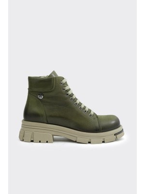 Hakiki Deri Fermuarlı Bağcıklı Kadın Bot