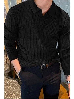Ermanno Slim Fit Erkek Polo Yaka Fitilli Triko Kazak