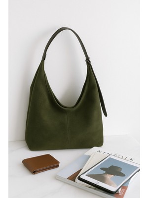 Lüks Süet Dokulu Geniş Omuz Çantası