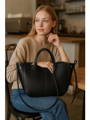 Kadın Şık Omuz ve El Çantası - Çok Lüks Deri Görünümlü Tote Çanta