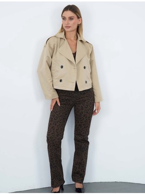 My Lunessa Zr Bej Renkli Oversize Bomber Crop Trençkot