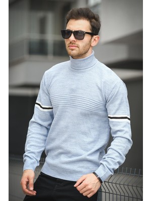 Giul Pamuk Slim Fit Şeritli Erkek Tam Balıkçı Boğazlı Kazak