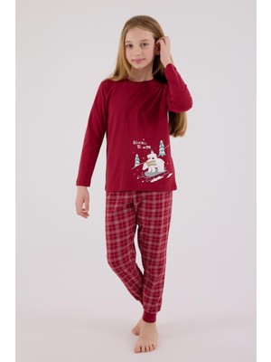 Arnetta Kız Çocuk Aile %100 Pamuklu 4 Mevsim Ekoseli Uzun Kollu Pijama Takım