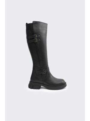 Tokalı Hakiki Deri Fermuarlı Kadın Çizme