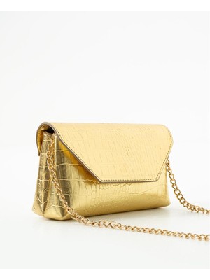 Parlak Timsah Deri Baskılı Özel Tasarım Çapraz Zincir Askılı Çanta