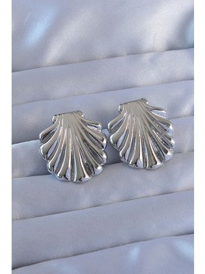 316L Çelik Gümüş Renk Istiridye Model Küpe