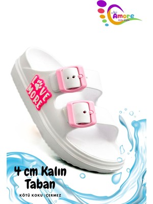 Sermoda Çift Toka Hafif Eva Yazlık Plaj Çocuk Terliği Havuz Terliği Lavabo Terliği Lm Beyaz