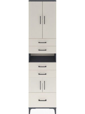 Arges Dolap 4 Raflı 5 Çekmeceli 4 Kapaklı 60X30X243 Antrasit-Aytaşı