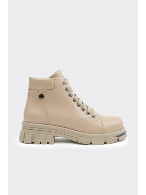 Hakiki Deri Fermuarlı Bağcıklı Kadın Bot