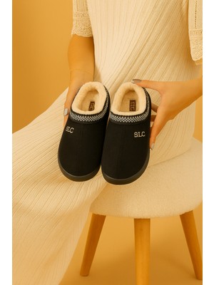 Kadın Kalın Tabanlı Içi Kürklü Sıcak Astarlı Kışlık Saraçlı Iç Dış Mekan Ev Terliği Sokak Modası