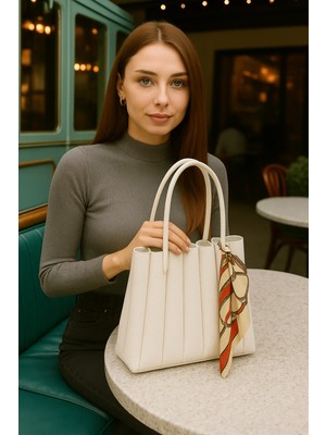 Pileli Lüks Fular Detaylı Omuz Çantası Makyaj Çantası Hediyeli