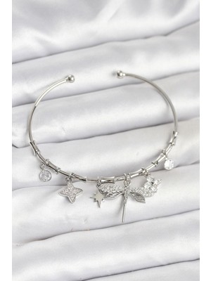 Yusufçuk Charmlı Gümüş Renk Pirinç Kadın Bileklik - PRT3500EB09265