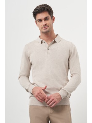  Erkek Bej Basic Polo Yaka Dynamic Fit Rahat Kesim Triko
