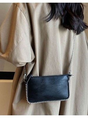 Kadın Vintage Boncuklu Zincir Patchwork Çapraz Çanta