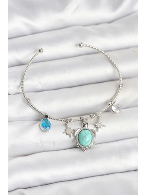 Caretta Caretta Charmlı Gümüş Renk Kadın Bileklik