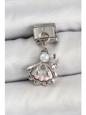 316L Çelik Sallantılı Inci Detaylı Istiridye Model Gümüş Renk Nomination Charm