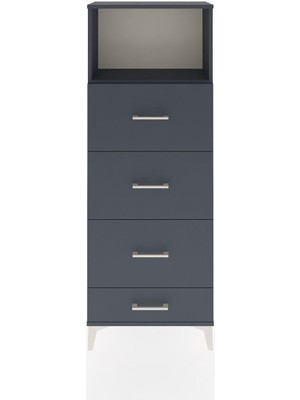 Arges Dolap Tek Raflı 4 Çekmeceli 60X30X163 Antrasit-Antrasit