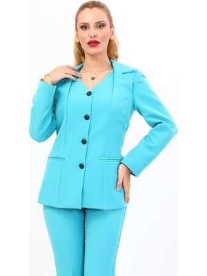 Erkek Yaka Yelek Ceket-Turkuaz