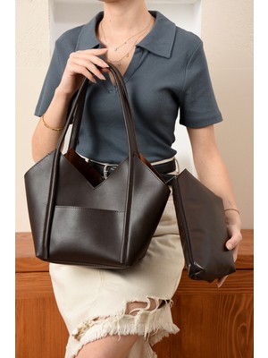 Kadın Şık Tasarımlı Omuz ve Kol Çantası + Yavru Çanta