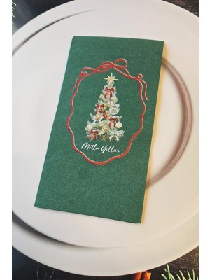 Fiyonk Detay Yılbaşı Ağacı Baskılı Yeşil Yılbaşı Peçetesi 12LI Paket Yeşil Peçete