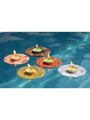 Suda Yüzebilen Standlı Farklı Renk ve Desenlerde 10 Adet Tealight Mum (9.5cmx9.5cm)