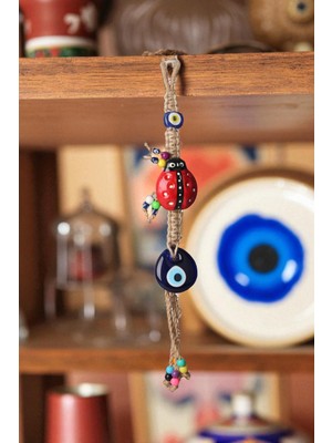 Feng Shui Hasır ve Nazar Boncuklu Uğur Böceği Biblo Duvar Süsü Ev Ofis Dekoru Yeni Ev Hediyesi 40 cm