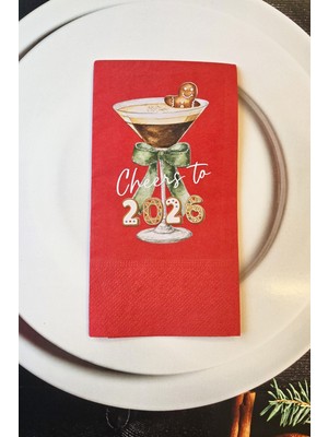 Kadehte Kurabiye Adam Kırmızı Yılbaşı Peçetesi 12LI Paket