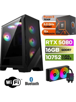 Şafak-Gaming Pc Ddr5-Rtx 5080 16GB -Ryzen 5 7500F – 32 GB Ddr5 Ram –  1 Tb M.2 SSD 5000 4000 – 240MM Sıvı Sogutma -Windows 11 Pro-