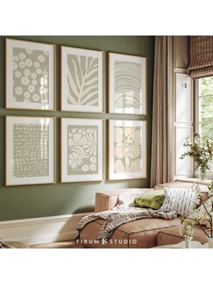 Adaçayı Yeşili Set, Japandi Dekor, Galeri Duvarı, 6'lı Set