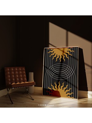 Orta Yüzyıl Modern, Güneş Sanatı, Soyut Gökkuşağı, Hardal Sarısı Sanat, Minimalist Çizgiler
