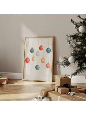 Minimal Renkli Tatil Duvar Dekoru - Şenlikli Noel Estetiği Için Eklektik Daire | Bohem Noel Sanatı |