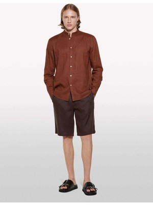 Sisley   %100 Keten Slim Fit Bermuda Şort