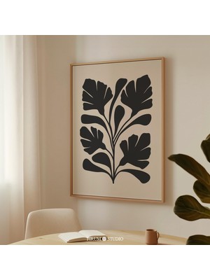 Siyah ve Bej Orta Yüzyıl Soyut Botanik Sanatı, Yatak Odası Için Kasvetli Organik Çiçekli Duvar Dekoru |