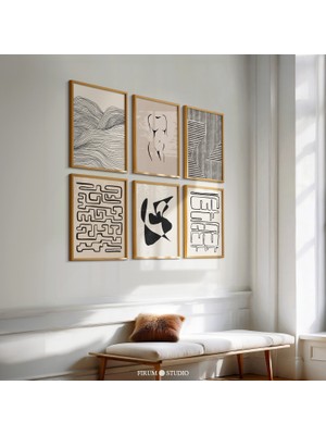6'lı Duvar Sanatı Seti, 6'lı Set, Bej Siyah Duvar Sanatı, 6'lı Set Paketi