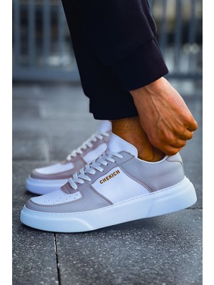 Kenton Bağcıklı Kalın Taban Erkek Sneaker Beyaz Gri