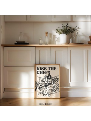 Şefi Öpücük Duvar Sanatı, Eklektik Mutfak Duvar Dekoru, Modern Yemek Odası Duvar Sanatı