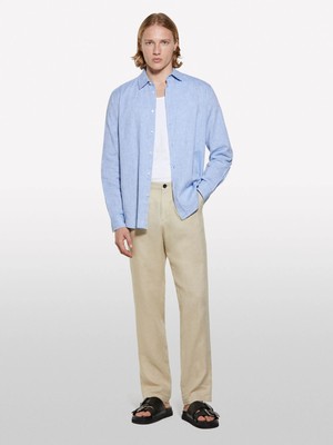 Sisley   Keten Karışımlı Çizgili Regular Fit Gömlek