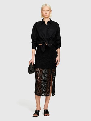 Sisley   %100 Keten Düğmeli Göğüs Cepli Uzun Kollu Gömlek