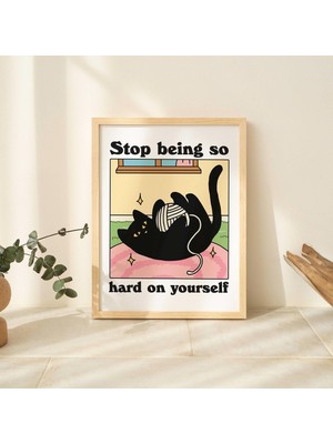 Çerçeveli Renkli Kedi Baskısı, Kendine Iyi Bak Alıntısı, Siyah Kedi Baskısı, Retro Kedi Posteri, Eklektik Sanat