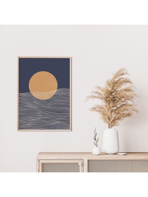 Soyut Güneş Sanatı, Lacivert, Çizgi Çizim, Sanat, Bohem Minimalist Sanat