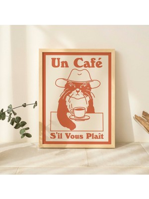 Fransız Kafe Kedi Baskısı, Retro Içecek Posteri, Kovboy Kedi Kahve Posterleri, Un Cafe Sil Vous Plait