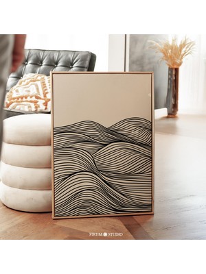 Orta Yüzyıl Modern Dalga Çizgi Sanatı Duvar Sanatı, Nötr Yatak Odası Dekoru