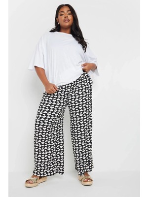 Büyük Beden Beli Lastikli Bol Paça Kalp Desenli Cepli Pantolon 303492