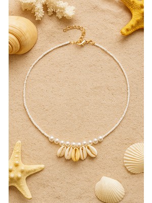 Doğal Deniz Kabuğu ve Boncuk Detaylı Yazlık Makrome Kolye