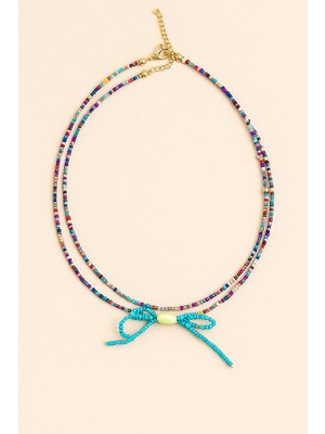 Renkli Boncuklu Fiyonk Detaylı Bohem Kolye – El Yapımı Ayarlanabilir Zincirli