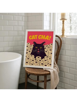 Komik Kedi Banyo Duvar Sanatı, Tuvalet Kağıdıyla Retro Pop Art Siyah Kedi Posteri