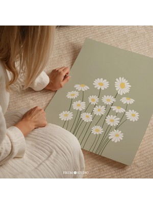 Adaçayı Yeşili Papatyalar Duvar Sanatı