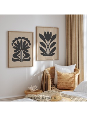 Koyu Botanik Set, 2 Parça Duvar Sanatı, Soyut Çiçek Sanatı, Koyu Boho Duvar Sanatı