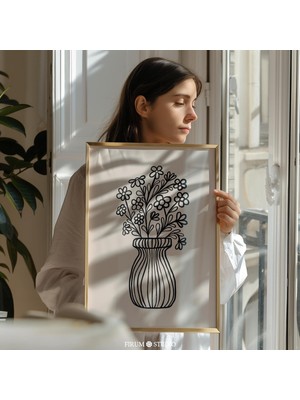 Vazoda Çiçekler Boho Illüstrasyon Duvar Sanatı