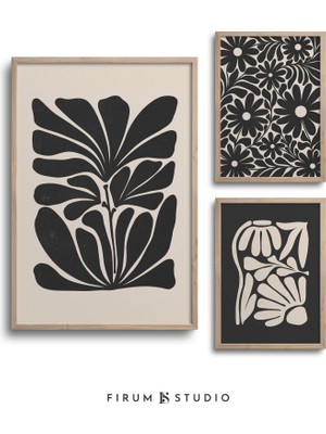 Modern Galeri Duvarı, 3'lü Duvar Sanatı Seti, Botanik Seti, Duvar Sanatı, Kasvetli Botanik Sanatı
